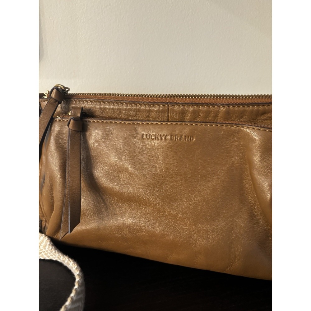 Lucky Brand Genuine Leather Crossbody Koda Bag W/ Canvas Adjustable Strap - Picture 2 of 11